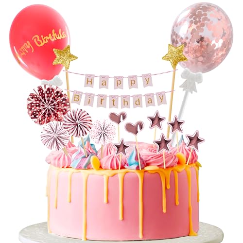 Foshird 17 Stück Tortendeko Mädchen Happy Birthday Cake Topper Geburtstag Torten Deko mit Luftballons Banner Papierfächer Stern Herz Kuchen Deko für Cupcake Geburstagstorte Party Foshird 17 Stück Tortendeko Mädchen Happy Birthday Cake Topper Geburtstag Torten Deko mit Luftballons Banner Papierfächer Stern Herz Kuchen Deko für Cupcake Geburstagstorte Party von Foshird