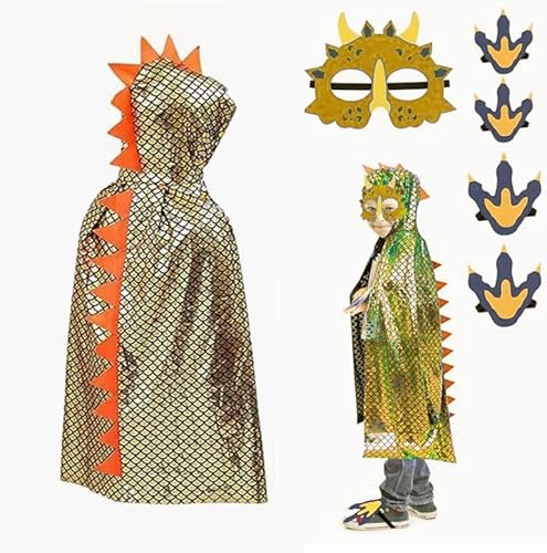 Fosoloni Dino Umhang Kinder, Dinosaurier Kostüm Kinder, Karneval Cosplay Dinosaurier Umhang mit Mask, kostüm dino kinder für Halloween Maskerade Familienfeier Halloween Kostüm Kapuze Umhang (Gold) Fosoloni Dino Umhang Kinder, Dinosaurier Kostüm Kinder, Karneval Cosplay Dinosaurier Umhang mit Mask, kostüm dino kinder für Halloween Maskerade Familienfeier Halloween Kostüm Kapuze Umhang (Gold) von Fosoloni