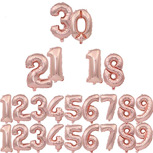 Metallic Luftballons, 1Pcs 3 Größen 16"/ 32" / 40" Rose Gold Anzahl Ballonfiguren Foil Float Luft aufblasbare Bälle für Geburtstags-Party-Hochzeits-Dekoration, 6,40inch von Fostudork