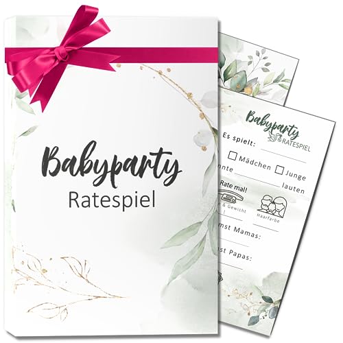 Babyparty Ratespiel Deluxe by snaPmee - Geschenk-Edition mit Box - 25x Orakel-Fragen & Wünsche für Junge oder Mädchen - Eukalyptus A6 von Fotospiel