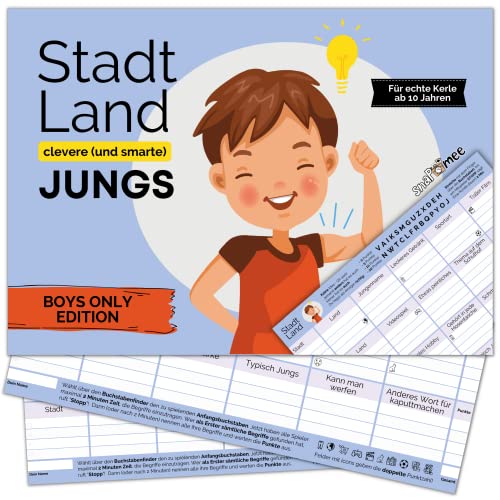 Stadt Land Jungs by snaPmee - Jungen Teenie Edition ab 10 Jahren - Geschenk für Teenager - Quiz Spiel mit 50 Blatt Din-A4 von Fotospiel