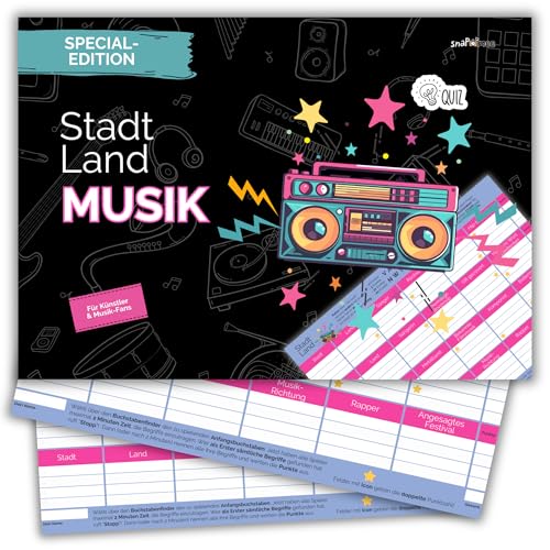 Stadt Land Musik by snaPmee - Geschenk für Musiker, Sänger, Songwriter & Musikliebhaber - Quiz Spiel mit 50 Blatt Din-A4 Stadt Land Musik by snaPmee - Geschenk für Musiker, Sänger, Songwriter & Musikliebhaber - Quiz Spiel mit 50 Blatt Din-A4 von Fotospiel