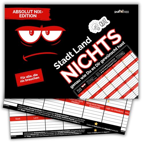 Stadt Land Nichts by snaPmee - Geschenk für alle, die Sich nix wünschen - Quiz Spiel Geburtstag & Co - Für Teenager + Erwachsene - 50 Blatt Din-A4 von Fotospiel