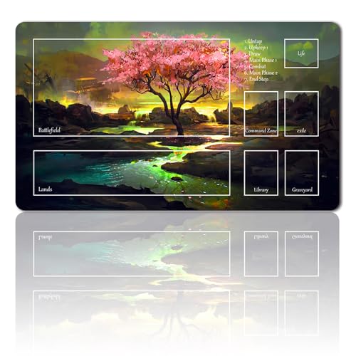 Brettspiel MTG Spielmatten+Kostenlose wasserdichte Tasche,TCG Card Game Table Mat Größe 60X35CM Mouse Pad Kompatibel Mit MTG TCG (pink tree2-With Zone) von Four leaves