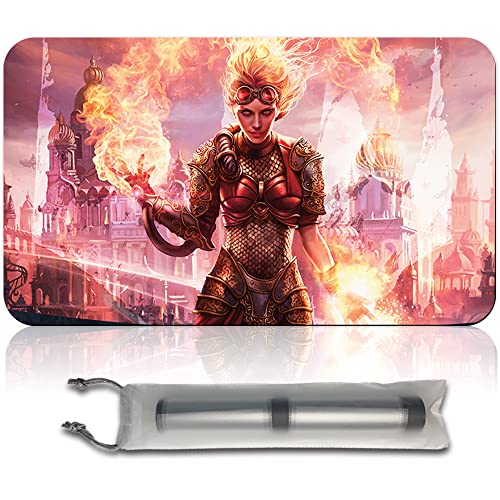 MTG Spielmatten+Kostenlose wasserdichte Tasche,MTG Playmat Table Mat Größe 60X35CM, MTG Mouse Pad Kompatibel Mit MTG TCG CCG (Chandra, Torch of Defiance) von Four leaves