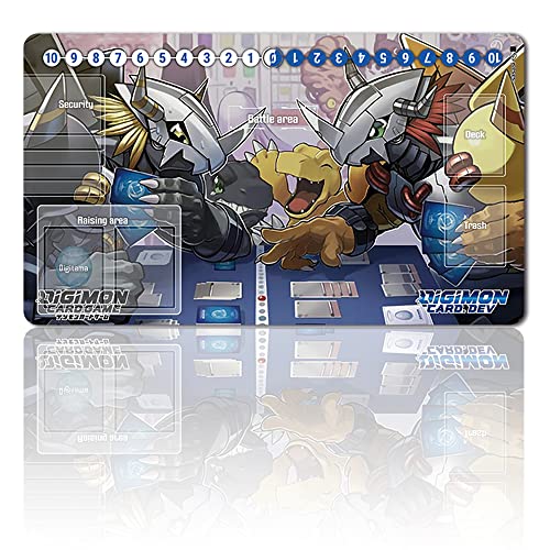 Four leaves Brettspiel Digimon Spielmatten + Gift Free Bag,TCG Card Game Table Mat Größe 60X35CM Mouse Pad Kompatibel Mit MTG TCG Digimon with Card Zones (008568), 20220823 von Four leaves