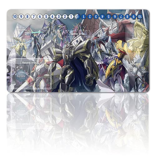 Four leaves Brettspiel Digimon Spielmatten + Gift Free Bag,TCG Card Game Table Mat Größe 60X35CM Mouse Pad Kompatibel Mit MTG TCG Digimon with Card Zones (415471), 20220823 von Four leaves