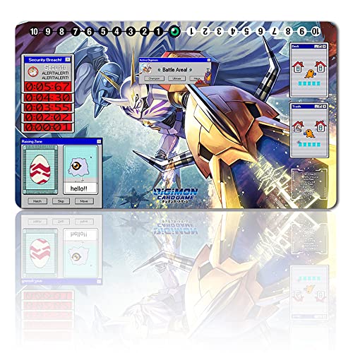 Four leaves Brettspiel Digimon Spielmatten + Gift Free Bag,TCG Card Game Table Mat Größe 60X35CM Mouse Pad Kompatibel Mit MTG TCG Digimon with Card Zones (Playmat OMNIMON), 20220823 von Four leaves