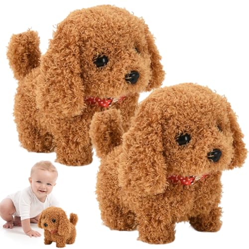 Hund Spielzeug Kinder, Realistischer Roboter Spielzeug Hund der Läuft und Bellt, Hund mit Leine der Läuft und Bellt, Kuscheltier Hund Elektrischer Hundekäfig ab 2 3 4 5 Jahre Geschenkideen (Braun) von Fouvin