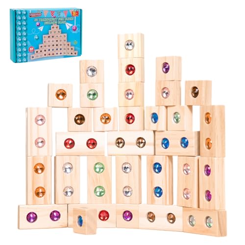 Fouvin Bausteine Holz Stapelspielzeug, 32pcs Regenbogen Holzspielzeug, Sensorik Bausteine Stapelblock Stapelspielzeug für Kinder Ab 3 Jahren (32) von Fouvin