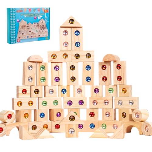 Fouvin Bausteine Holz Stapelspielzeug, 50pcs Regenbogen Holzspielzeug, Sensorik Bausteine Stapelblock Stapelspielzeug für Kinder Ab 3 Jahren (50) von Fouvin