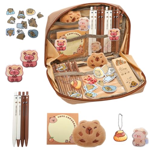 Fouvin Capybara Stationery Set, Capybara Federmäppchen, Mit Stiften, Clips, Memo, Capybara Plüschpuppen und Aufkleber, für Büro, Schule, Kinder, Schüler, Schreibwarenbedarf Fouvin Capybara Stationery Set, Capybara Federmäppchen, Mit Stiften, Clips, Memo, Capybara Plüschpuppen und Aufkleber, für Büro, Schule, Kinder, Schüler, Schreibwarenbedarf von Fouvin