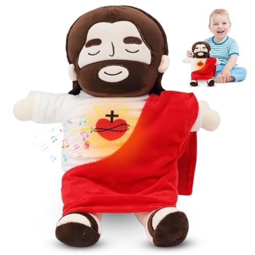 Fouvin Schlummer Jesus Kuscheltier, 30cm Jesus Plüschfigur mit Atembewegung und beruhigenden Klängen, Jesus Stofftier Plüsch Ostern Geschenke Kinder, Jesus Plush Ostern Deko für Jungen und Mädchen von Fouvin