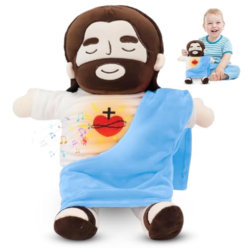 Fouvin Schlummer Jesus Kuscheltier, 30cm Jesus Plüschfigur mit Atembewegung und beruhigenden Klängen, Jesus Stofftier Plüsch Ostern Geschenke Kinder, Jesus Plush Ostern Deko für Jungen und Mädchen von Fouvin