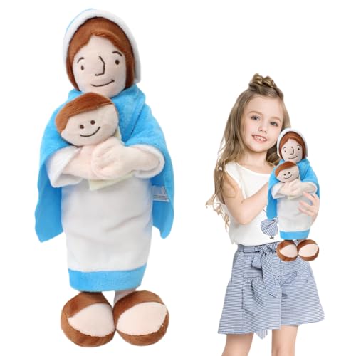 Fouvin Kuschelpuppe Mutter mit Kind, Weiche Stoffpuppe 32 cm für Mädchen, Waschbar & Leicht Anzuziehen, Kinder ab 6 Monaten von Fouvin