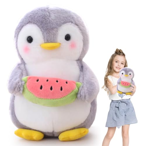 Fouvin Plüschtier Pinguin Kuscheltier mit Wassermelone, 25 cm Pinguin Stofftier Plüschtier, Süßes Stofftier Schmusetier zum Kuscheln & Spielen, Geschenk für Mädchen Jungen Kinder Erwachsene von Fouvin