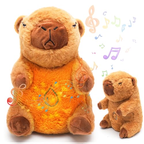 Schlummer Otter, 30 CM Atmendes Kuscheltier Schlummer Capybara Kuscheltier, Capybara Plüschtier mit Herzschlag und Musik, Capybara Sachen für Baby Geschenke Spielzeug Einschlafhilfe Beruhigender von Fouvin