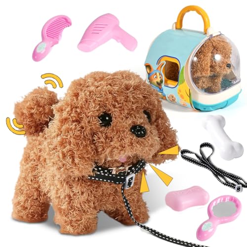 Hund Spielzeug Kinder, Spielzeug Hund der Läuft und Bellt, Hund mit Leine der Läuft und Bellt, Kuscheltier Hund Elektrischer Hundekäfig, Dog Spiel Spielzeug ab 2 3 4 5 Jahre Geschenkideen (Hunde) von Fouvin