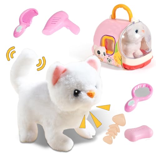 Hund Spielzeug Kinder, Spielzeug Hund der Läuft und Bellt, Hund mit Leine der Läuft und Bellt, Kuscheltier Hund Elektrischer Hundekäfig, Dog Spiel Spielzeug ab 2 3 4 5 Jahre Geschenkideen (Katzen) von Fouvin