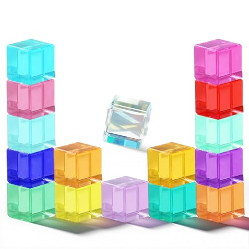 Regenbogen Jelly Blocks, Regenbogen Bausteine Set, 16 Bunte Sensorik-Bauklötze, Bunte Edelsteinwürfel, Motorik- und Sinnesspielzeug, Stapelspielzeug, Farbige Blöcke Bauspielzeugsets ab 3 Jahren von Fouvin