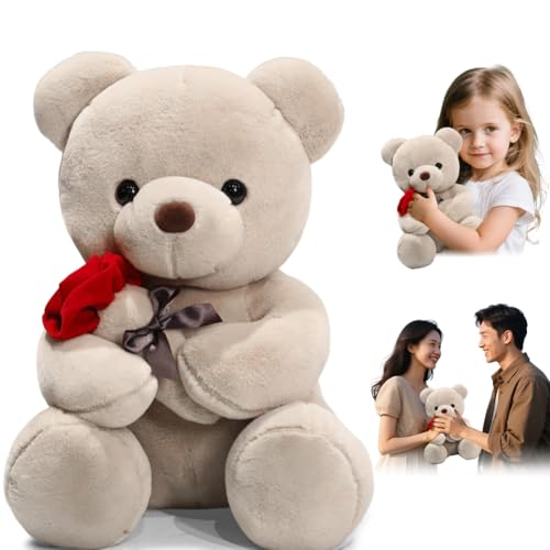 Teddybär, 23 cm Teddy mit Rose, Plüsch-Bär, Plüschtier Kuscheltier Schmusetier, Teddybären Rose Stofftier Spielzeug Dekozimmer Kissen, Geschenke für Mama, Kinder Mädchen, Geburtstag, Valentinstag Teddybär, 23 cm Teddy mit Rose, Plüsch-Bär, Plüschtier Kuscheltier Schmusetier, Teddybären Rose Stofftier Spielzeug Dekozimmer Kissen, Geschenke für Mama, Kinder Mädchen, Geburtstag, Valentinstag von Fouvin