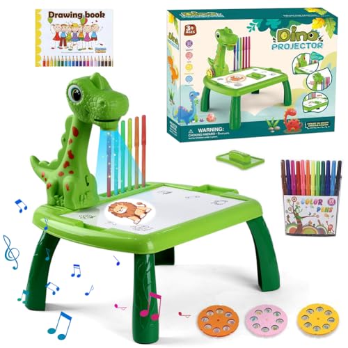Zeichenprojektor für Kinder, 48 Stück Malprojektor Kinder Set mit 48 Motiven, Skizzenbuch, Stickerbuch, Farbige Stifte, Projektion Zeichentafel Kinder für 3-12 Jahre Kinder (Dinosaurier) von Fouvin