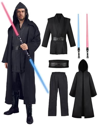 Jedi Kostüm für Herren mit Blau Lightsaber Obi Wan Kenobi Tunika Kapuzenmantel Outfit Umhang mit Kapuze Mittelalterlich Hoodies Jedi Robe Halloween Karneval Cosplay Set für Erwachsene FR024M Jedi Kostüm für Herren mit Blau Lightsaber Obi Wan Kenobi Tunika Kapuzenmantel Outfit Umhang mit Kapuze Mittelalterlich Hoodies Jedi Robe Halloween Karneval Cosplay Set für Erwachsene FR024M von Fover