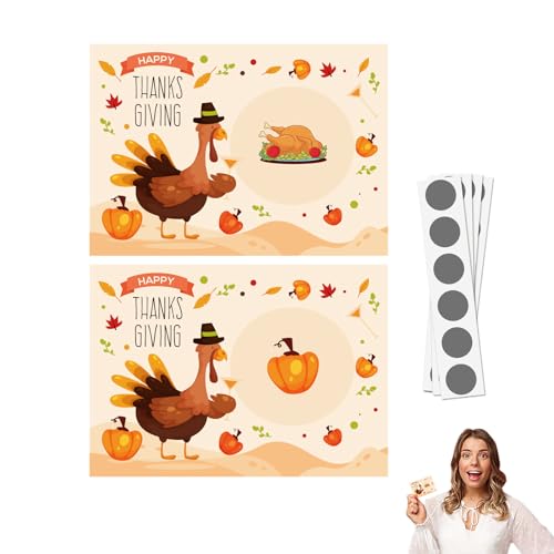 Foway Thanksgiving-Spiel-Rubbelkarten - 48 herausfordernde Kürbiskarten für Thanksgiving-Rubbelspaß,Friendsgiving Rubbellose für Versammlungen, Schulveranstaltungen, Gruppenspiele von Foway