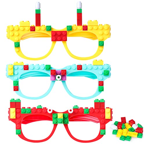 Fowecelt Bauklötze Brillen Spleißbrille Spielzeug: 12 Stück Building Bricks Gläser Bausteine Brillen Kreatives buntes DIY-Brillenspielzeug Personalisierte Geschenke für Kindergeburtstag von Fowecelt