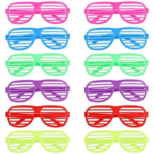 Fowecelt Atzenbrille Partybrille Spaßbrillen Scherzbrille: 12 Paar Shutter Shades Brille, Mode Kunststoff Jalousien Brille Sonnenbrille, Scherzartikel für Geburtstagsparty Karneval von Fowecelt