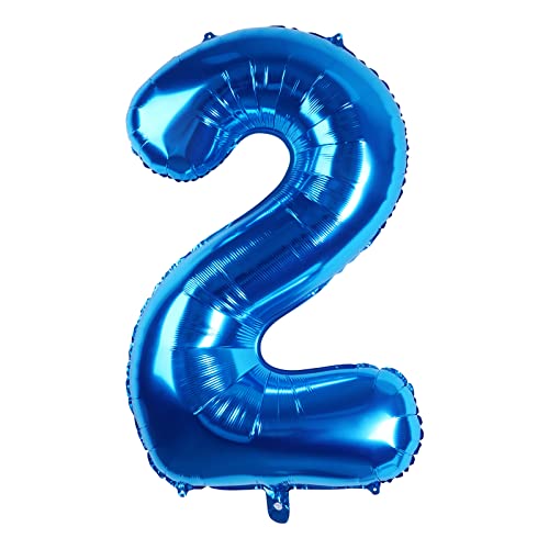 Fowecelt Folienballon Luftballon 2 Geburtstag: 2 Luftballons Zahl Geburtstagsdeko 2 Jahre Junge Kindergeburtstag Deko XXL 100cm Blau-Riesen Folienballon zum Geburtstag Fliegt mit Helium von Fowecelt