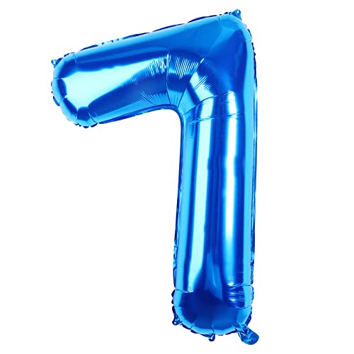 Fowecelt Folienballon Luftballon 7 Geburtstag: 7 Luftballons Zahl Geburtstagsdeko 7 Jahre Junge Kindergeburtstag Deko XXL 100cm Blau-Riesen Folienballon zum Geburtstag Fliegt mit Helium von Fowecelt