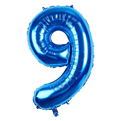Fowecelt Folienballon Luftballon 9 Geburtstag: 9 Luftballons Zahl Geburtstagsdeko 9 Jahre Junge Kindergeburtstag Deko XXL 100cm Blau-Riesen Folienballon zum Geburtstag Fliegt mit Helium von Fowecelt