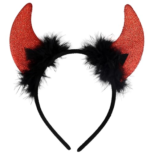 Fowecelt Halloween Teufelshörner Haarreif Rot - Teufel Hörner Ohren Halloween Party Kostüm Haarschmuck Stirnband Headwear Hörner für Damen Herren Kinder von Fowecelt