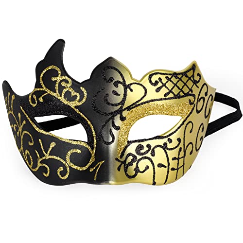 Fowecelt Venezianische Maske Damen Karneval: Maske Maskenball Cosplay Fasching Verkleidung Masquerade Mask Karneval Venedig Kostüm Party für Herren und Damen Schwarz Gold von Fowecelt