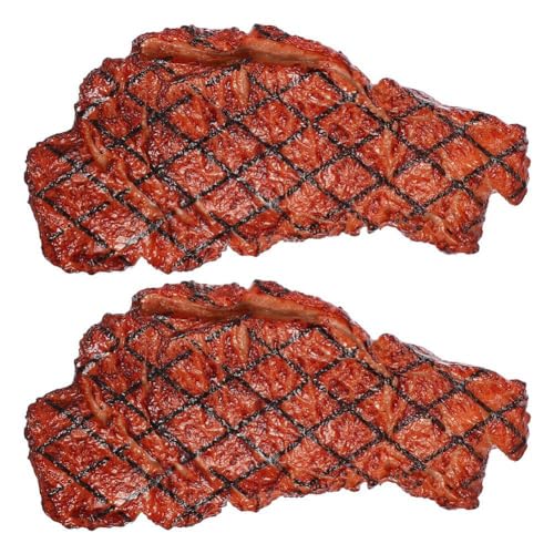 Fowecry 2 Stück Simulation von Steak aus künstlichem PVC, Lebensmittelmodell, Simulation, Steakmodelle aus künstlichem PVC von Fowecry