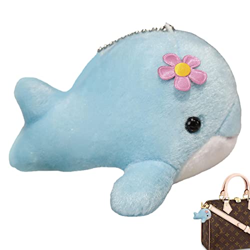 Fowybe Mini Delphin Plüschtier,Anime Cartoon Figur Anhänger Schlüsselanhänger Dekor mit Kette Blume - Weiches Plüsch-Cartoon-Ozean-Tierspielzeug für Schlüsseltaschen von Fowybe