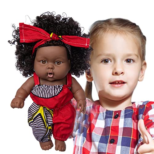 Fowybe Schwarze wiedergeborene Babypuppen | Realistische Babypuppe Schwarz Wiedergeborene Puppen,8-Zoll-Schwarze Babypuppe mit Kleidungsset Realistische Mädchenpuppen Afrikanische Babypuppen von Fowybe