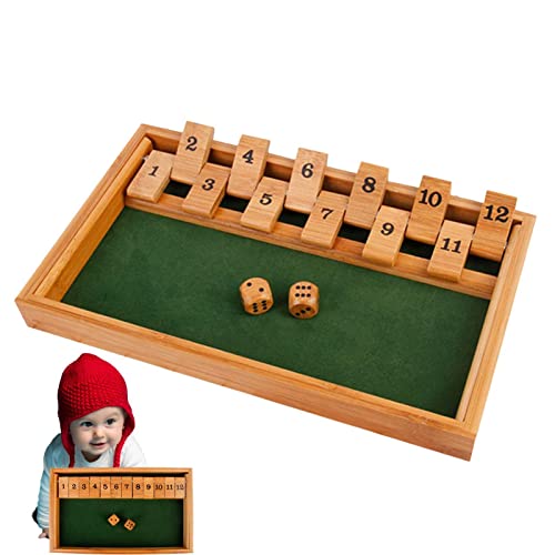 Fowybe Shut Box Würfelspiel | Flip-Brettspiel für Kinder,1-2-Spieler-Brettspiel mit 12 Zahlen, Bambus-Würfelspiel Flip Numbers, Shut The Box-Würfelspiel Bambus für Kinder, Erwachsene, Familien von Fowybe