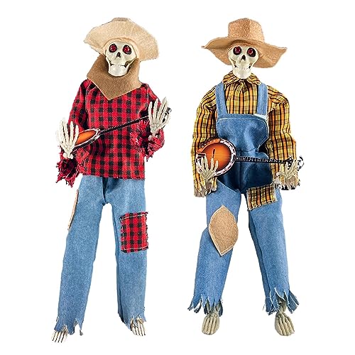 Lustige Animierte Duell-banjo-skelette, Cowboy-Totenkopf-Statue, Halloween Dekoration Banjo-Totenkopf, 2023 Halloween Animierte Banjo-skelette Ornamente von Fowybe