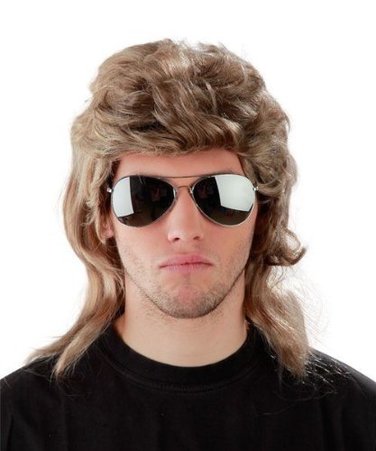 Spar-Set - Vokuhila Perücke + Sonnenbrille - Blonde Vokuhila Perücke für Herren und Pilotenbrille zu Fasching Karneval - Blond Fokuhila Proll Perücken Bad Taste Party von Foxxeo