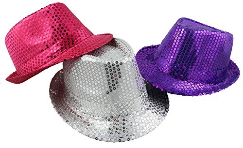 3X Pailletten Hüte - Pink Silber Lila - für Damen Herren Fasching Karneval Hut Partyhut Trilby Fedora von Foxxeo
