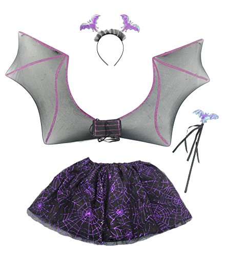 Fledermaus Kostüm für Kinder - Flügel, Tutu, Haarreif, Zepter - Halloween Horror Karneval Fasching Kostüme Mädchen lila schwarz Fledermaus Kostüm für Kinder - Flügel, Tutu, Haarreif, Zepter - Halloween Horror Karneval Fasching Kostüme Mädchen lila schwarz von Foxxeo