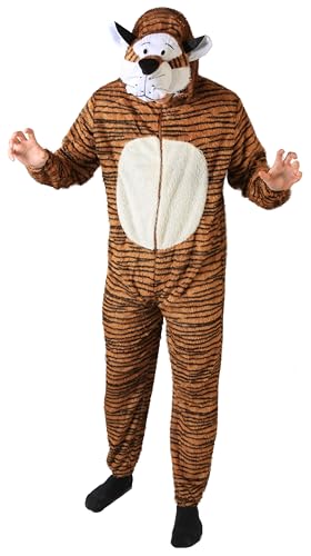 Foxxeo 10006 | Tigerkostüm Kostüm Tierkostüm Overall Tier Tiger Erwachsene Jumpsuit Gr. S - XXXL, Größe:XXXL von Foxxeo