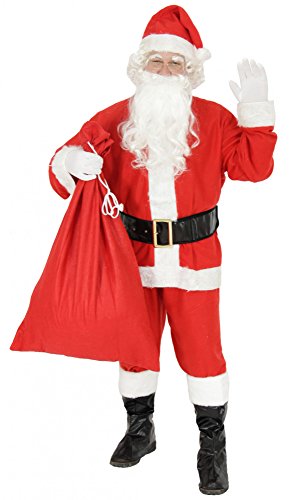 Foxxeo 9-teiliges Weihnachtsmann Nikolauskostüm Kostüm für Herren Mit - Mütze, Bart, Gürtel und Handschuhe, Gr.-4XL, Rot-Weiß von Foxxeo