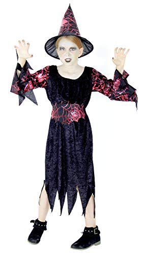 Foxxeo schwarz rotes Hexen Kostüm mit Hexenhut für Mädchen Fasching Karneval Halloween Größe 122-128 von Foxxeo