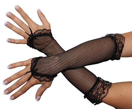 Foxxeo Schwarze Netzhandschuhe für Damen - Lange Netz Handschuhe schwarz von Foxxeo