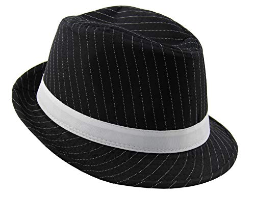 Foxxeo schwarzer 20er Jahre Nadelstreifen Hut Größe 60 von Foxxeo
