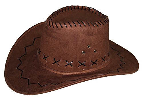 Cowboy Hut für Erwachsene in brauener Leder-Optik - Ideal für Männer und Frauen an Karneval Fasching Party Cowgirl Cowboyhut Damen Western Filz von Foxxeo