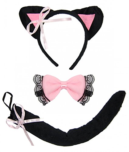 Foxxeo 35295 | Katzen Kostüm Set für Damen und Kinder | Haarreif, Fliege und Katzenschwanz | Mädchen Katze schwarz rosa Fell Katzenschwanz Katzenohren Ohren Schwanz Katzenkostüm Tierkostüm Foxxeo 35295 | Katzen Kostüm Set für Damen und Kinder | Haarreif, Fliege und Katzenschwanz | Mädchen Katze schwarz rosa Fell Katzenschwanz Katzenohren Ohren Schwanz Katzenkostüm Tierkostüm von Foxxeo
